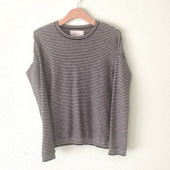 Brochu Walker Charcoal and White Striped Crew Neck Sweater - Picture 2 of 5
